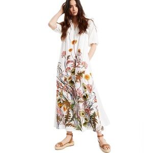 INC International Concepts Cotton Floral Printed Puff Sleeve Maxi Dress Size M